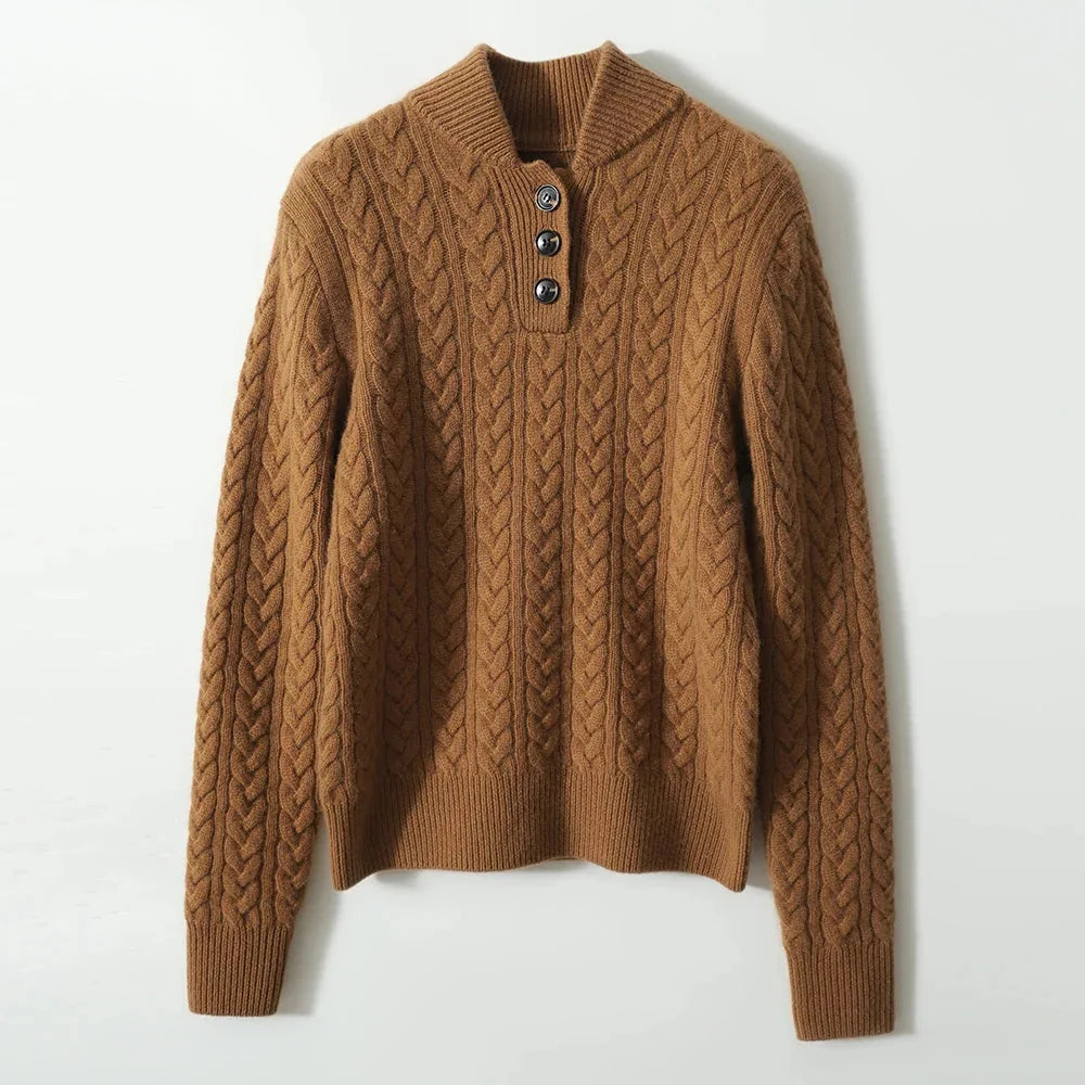 Teresa | Polished Button-Up Cable Knit Sweater with Stand Collar