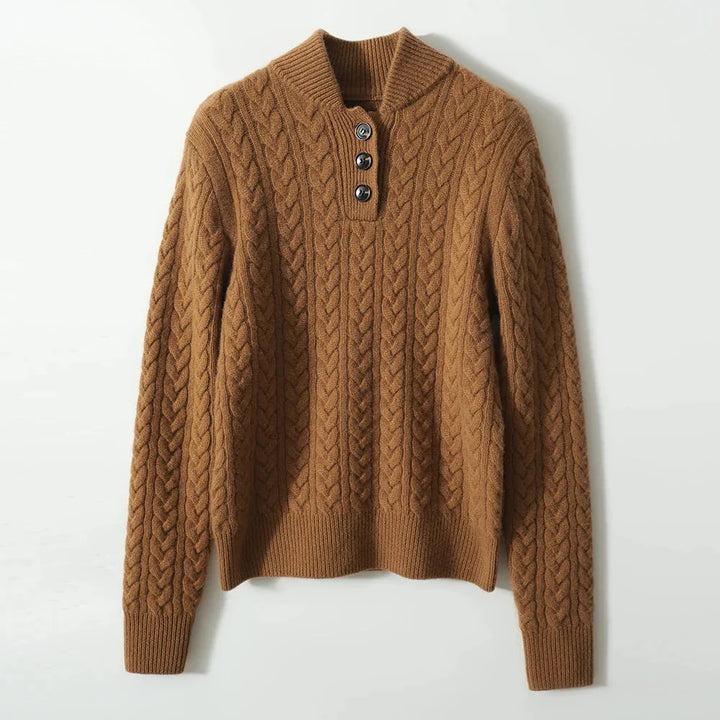 Teresa | Polished Button-Up Cable Knit Sweater with Stand Collar