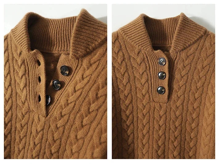 Teresa | Polished Button-Up Cable Knit Sweater with Stand Collar