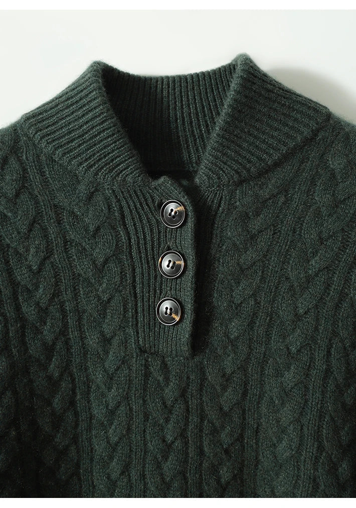 Teresa | Polished Button-Up Cable Knit Sweater with Stand Collar