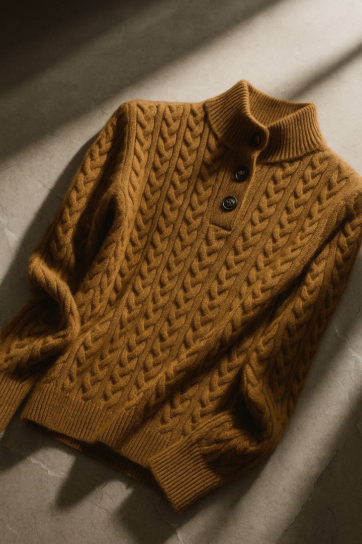 Teresa | Polished Button-Up Cable Knit Sweater with Stand Collar