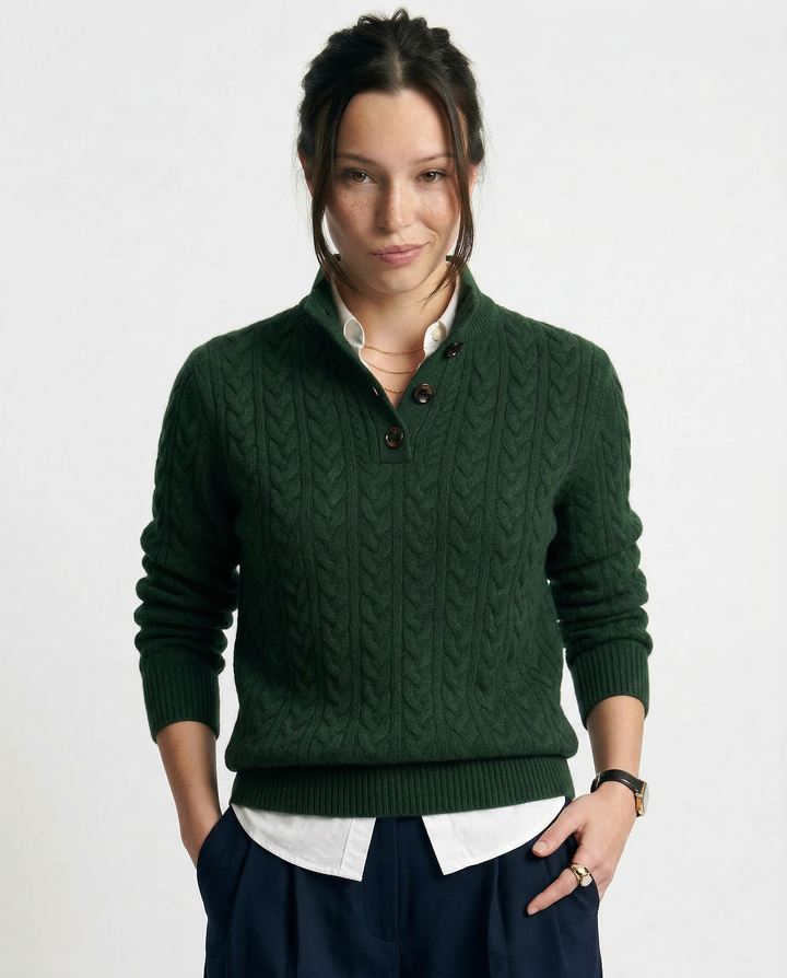 Teresa | Polished Button-Up Cable Knit Sweater with Stand Collar