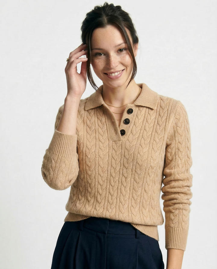 Teresa | Polished Button-Up Cable Knit Sweater with Stand Collar