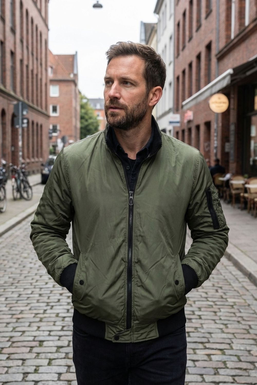 Theodor | Elegant Ribstrikket Bomber Jakke med Lynlås