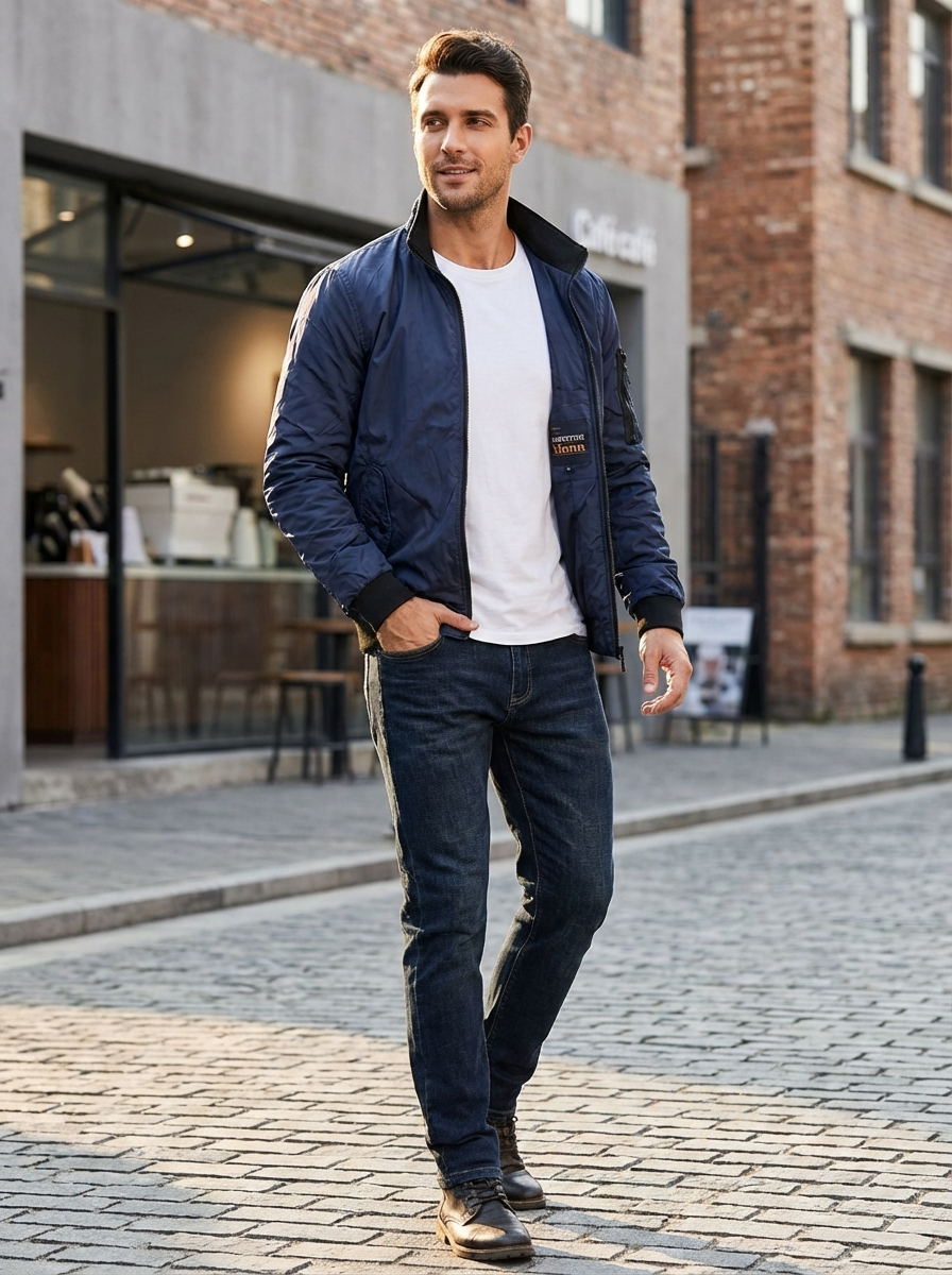 Theodor | Elegant Ribstrikket Bomber Jakke med Lynlås