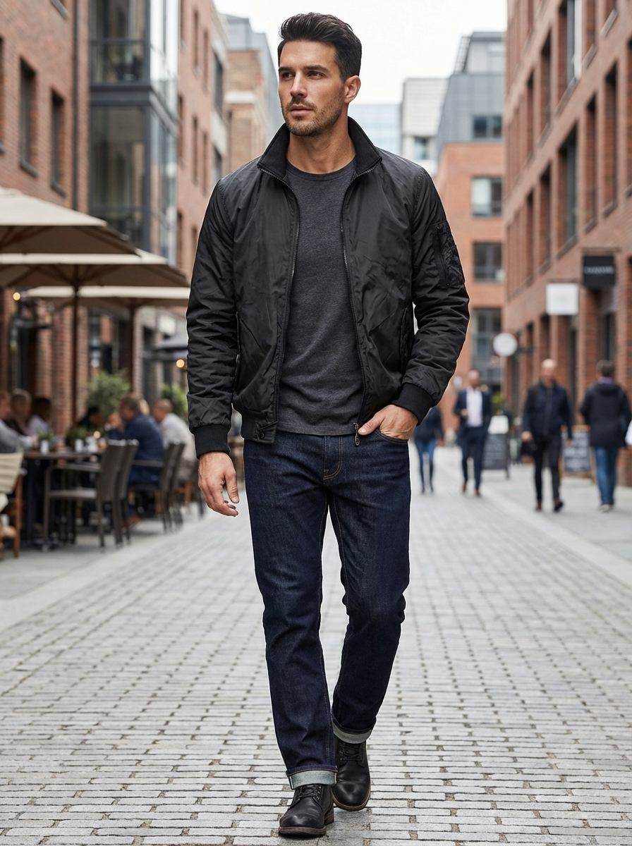 Theodor | Elegant Ribstrikket Bomber Jakke med Lynlås