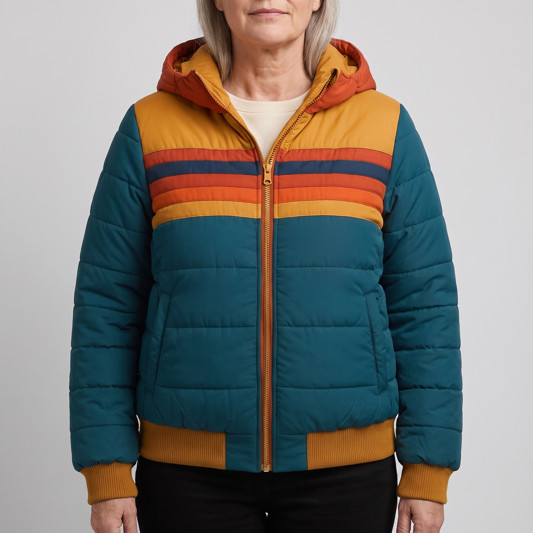 Theresa | Cozy Quilted Hooded Winter Coat with Striped Trim