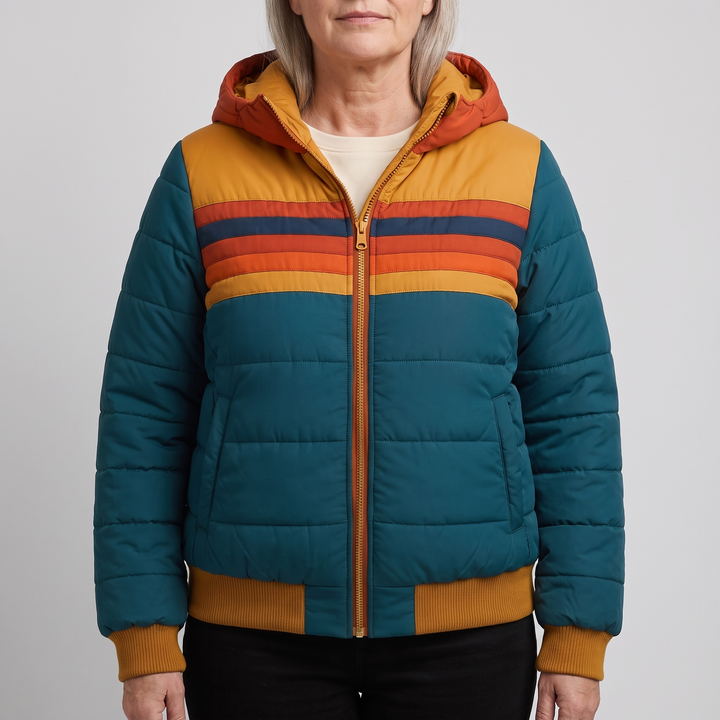 Theresa | Cozy Quilted Hooded Winter Coat with Striped Trim