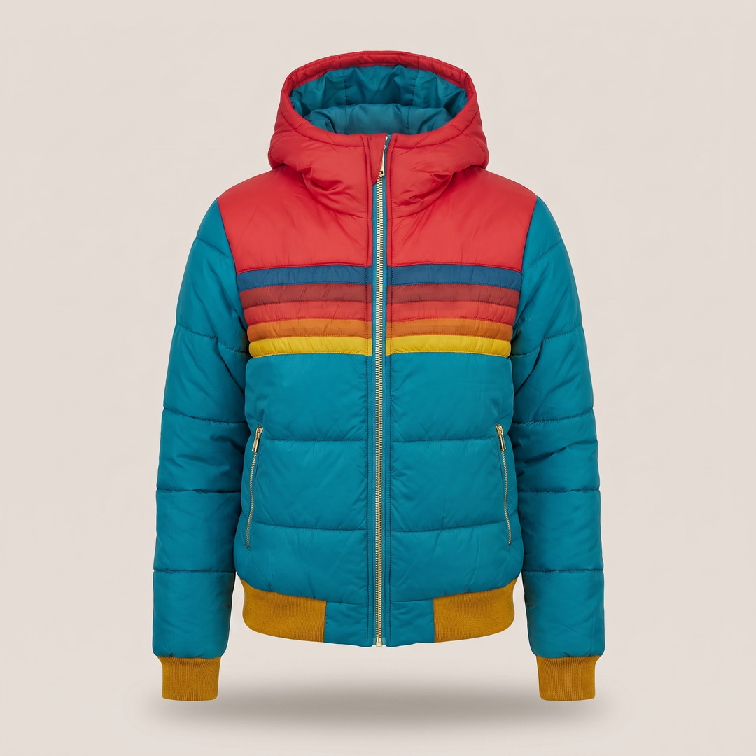 Theresa | Cozy Quilted Hooded Winter Coat with Striped Trim