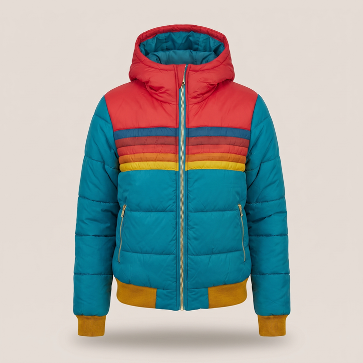 Theresa | Cozy Quilted Hooded Winter Coat with Striped Trim