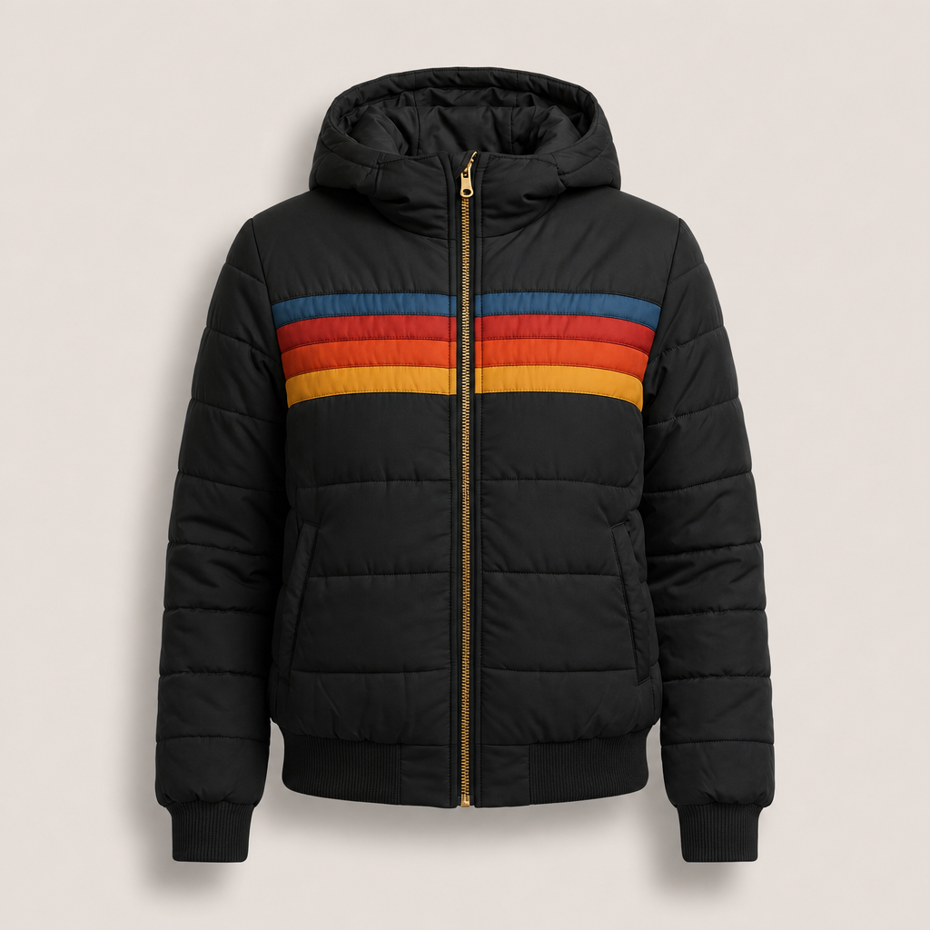 Theresa | Cozy Quilted Hooded Winter Coat with Striped Trim