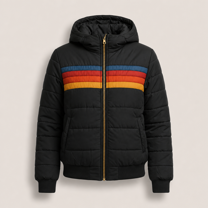 Theresa | Cozy Quilted Hooded Winter Coat with Striped Trim