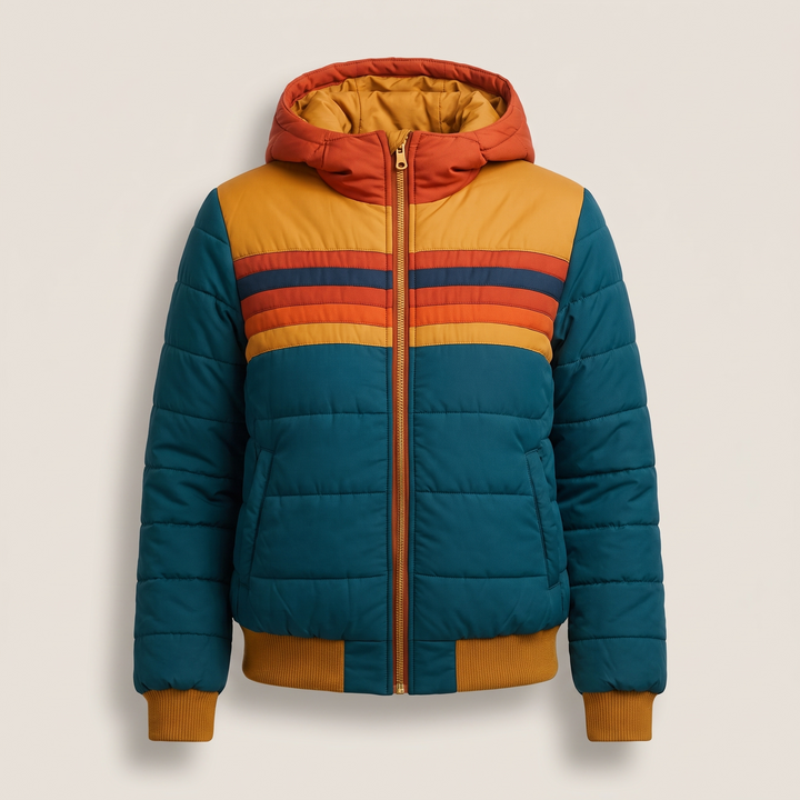 Theresa | Cozy Quilted Hooded Winter Coat with Striped Trim