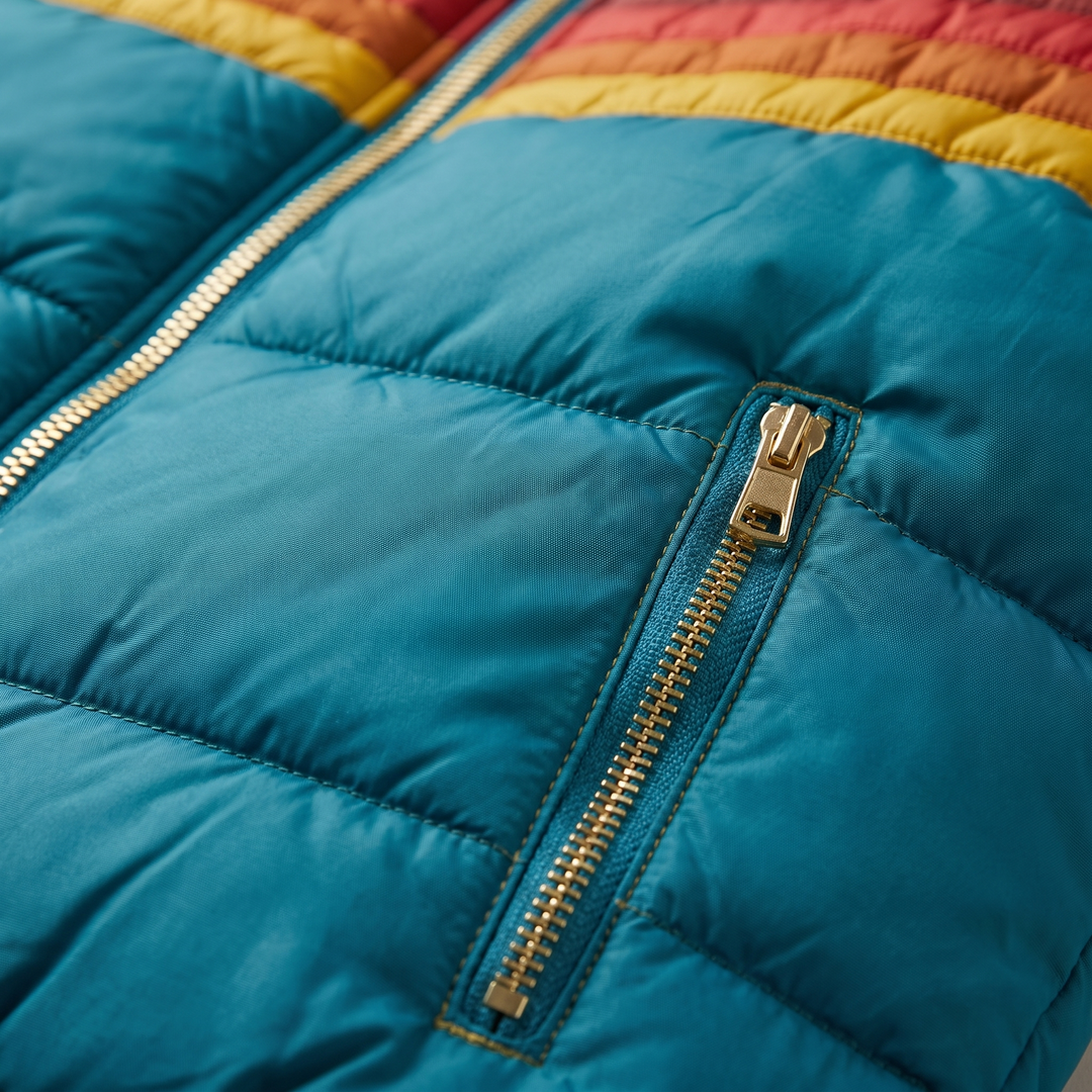Theresa | Cozy Quilted Hooded Winter Coat with Striped Trim