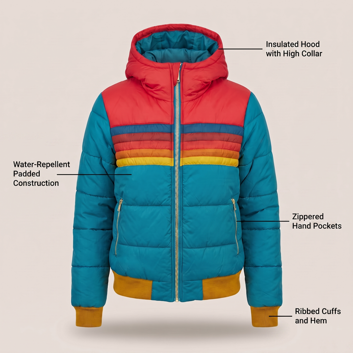 Theresa | Cozy Quilted Hooded Winter Coat with Striped Trim