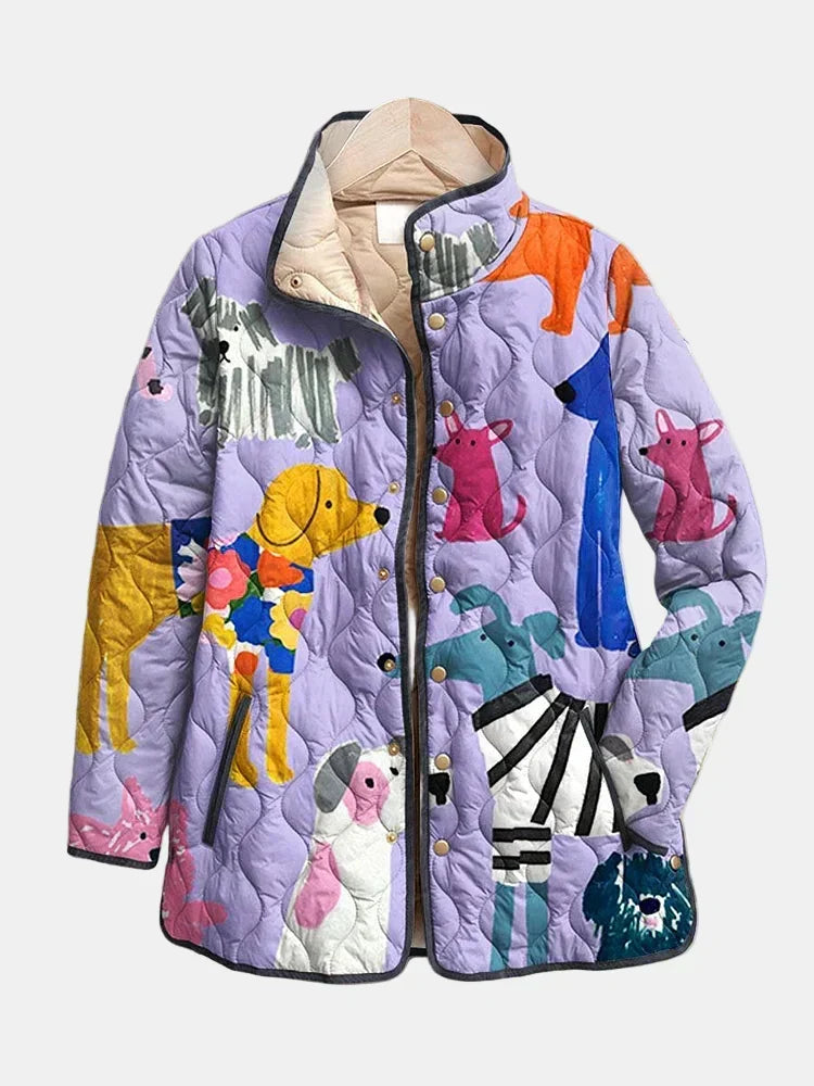 Theresa | Dog Print Stand Collar Quilted Jacket
