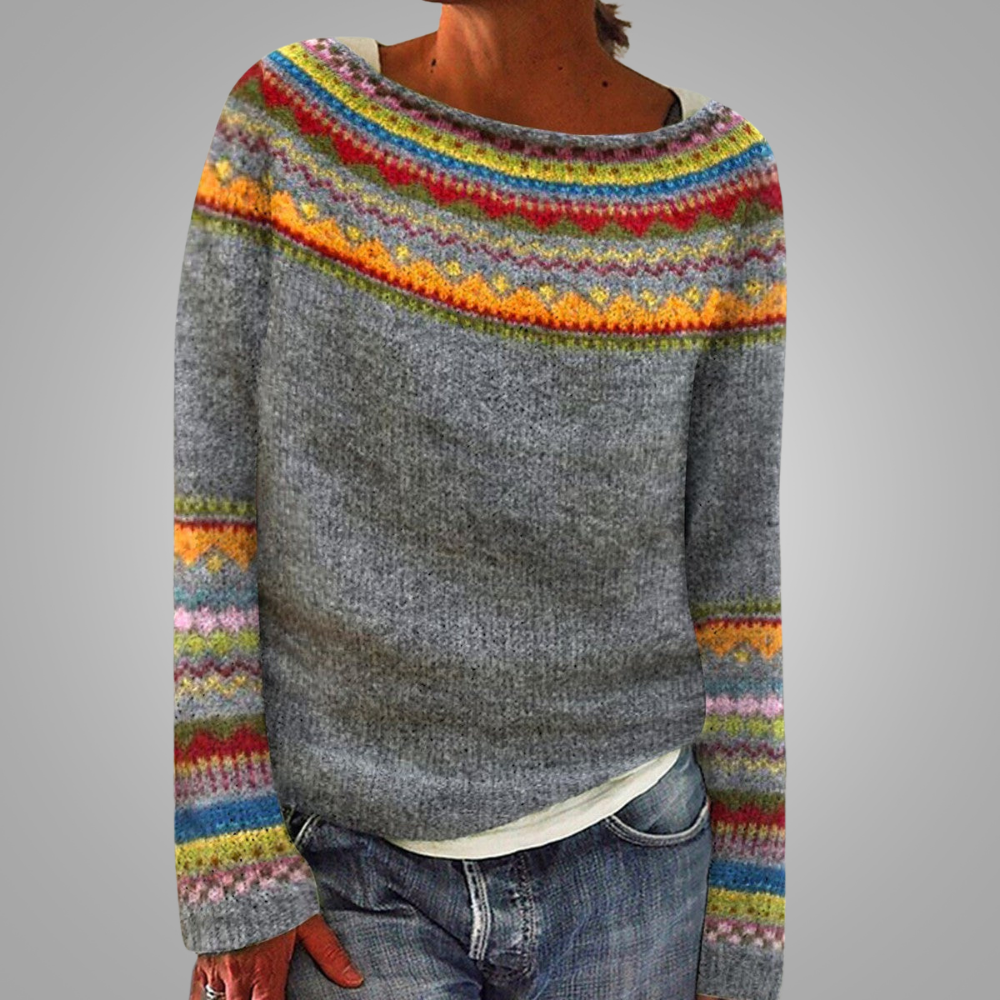 Theresa | Timeless Fair Isle Boat Neck Knit Sweater