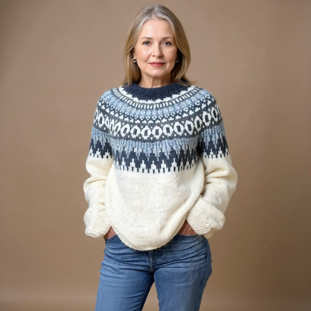 Tiffany | Fair Isle Long Sleeve Crewneck Knit Sweater