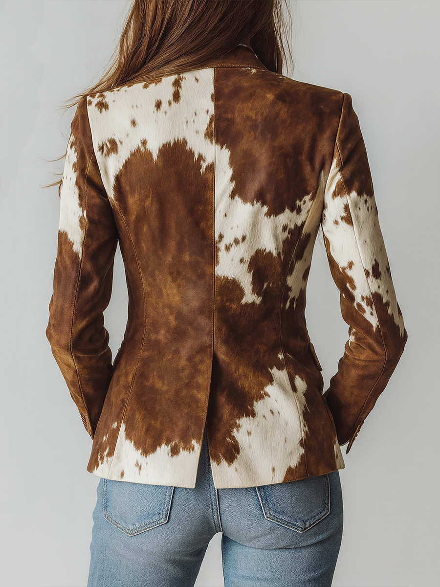 Tiffany | Polished Vintage Cow Print Fitted Blazer