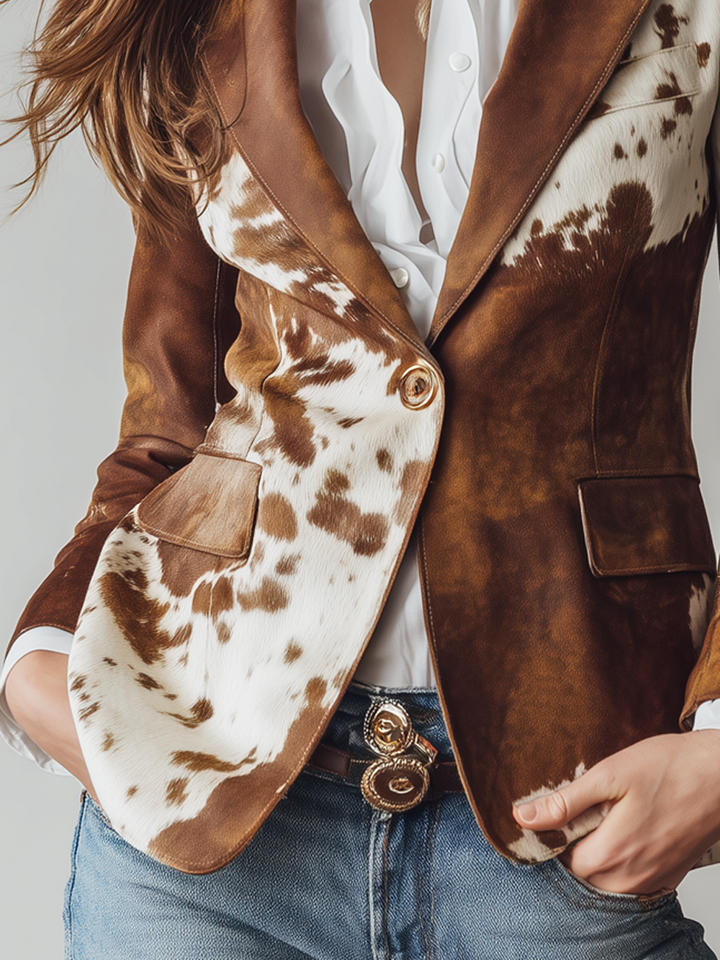 Tiffany | Polished Vintage Cow Print Fitted Blazer