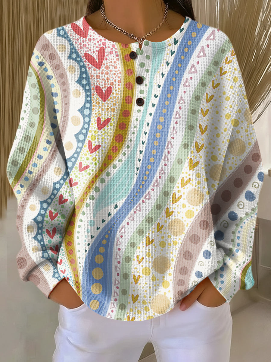 Tiffany | Stylish Striped Henley Knit Sweater