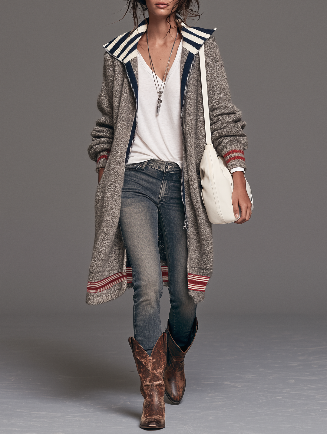 Tiffany | Stylish Striped Longline Zip-Up Cardigan
