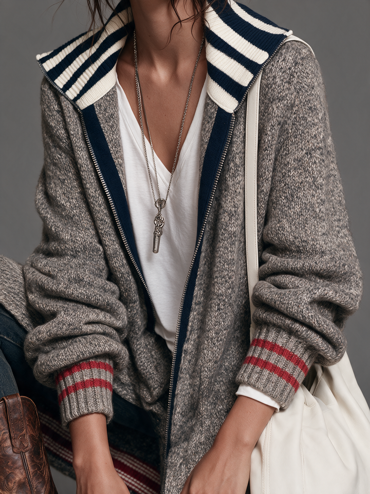 Tiffany | Stylish Striped Longline Zip-Up Cardigan