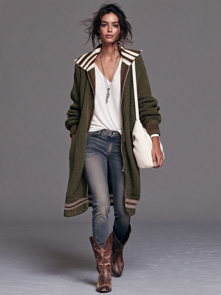 Tiffany | Stylish Striped Longline Zip-Up Cardigan