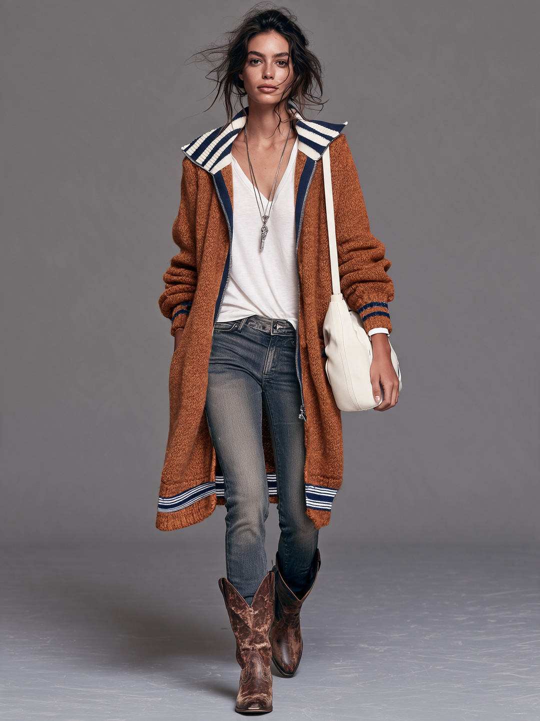 Tiffany | Stylish Striped Longline Zip-Up Cardigan