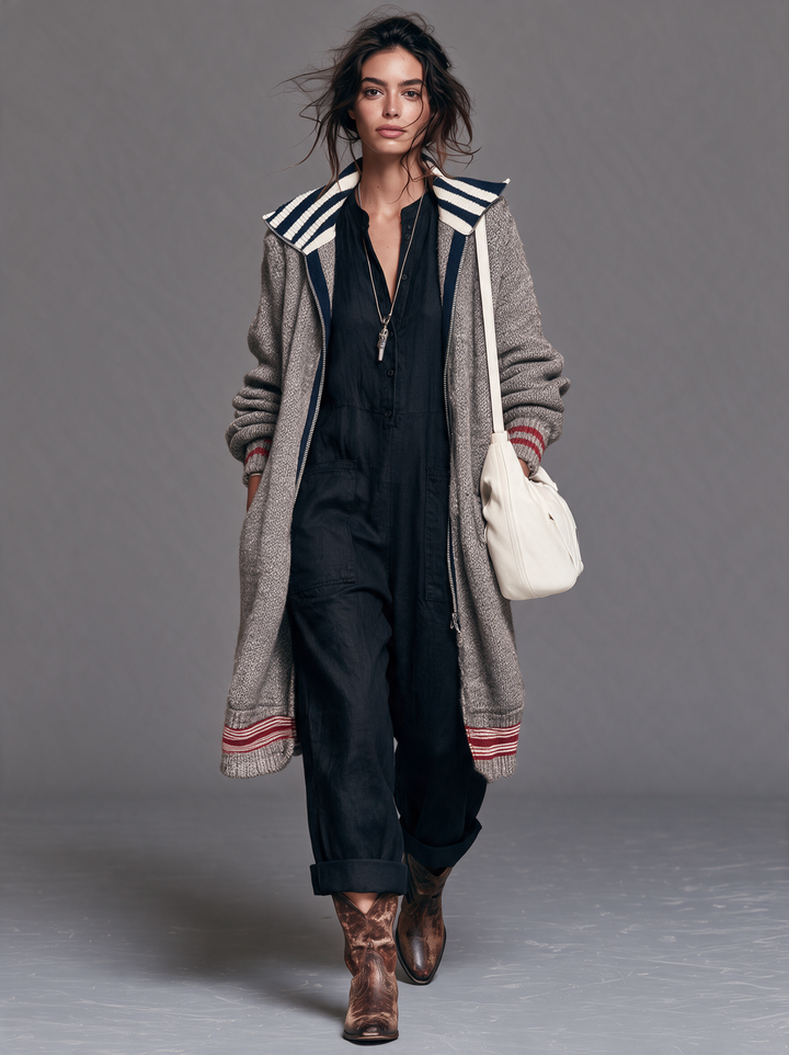 Tiffany | Stylish Striped Longline Zip-Up Cardigan
