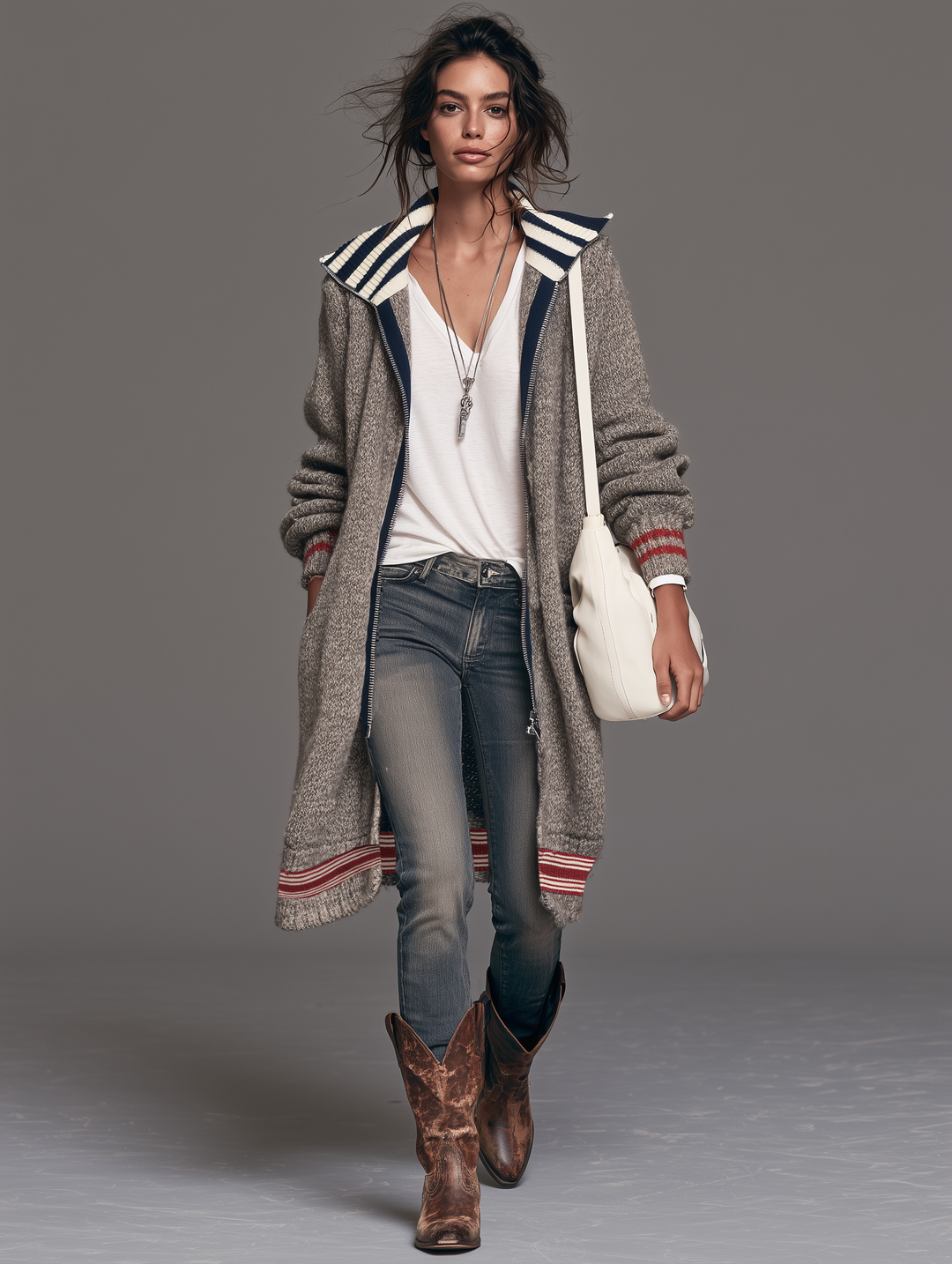 Tiffany | Stylish Striped Longline Zip-Up Cardigan