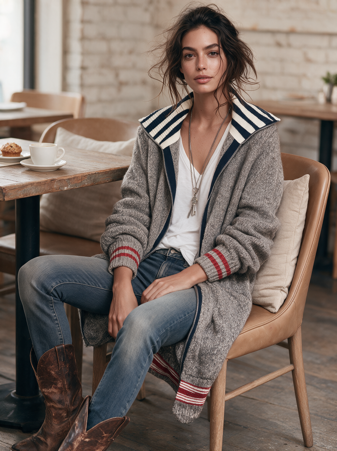 Tiffany | Stylish Striped Longline Zip-Up Cardigan