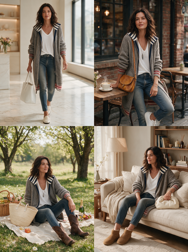 Tiffany | Stylish Striped Longline Zip-Up Cardigan