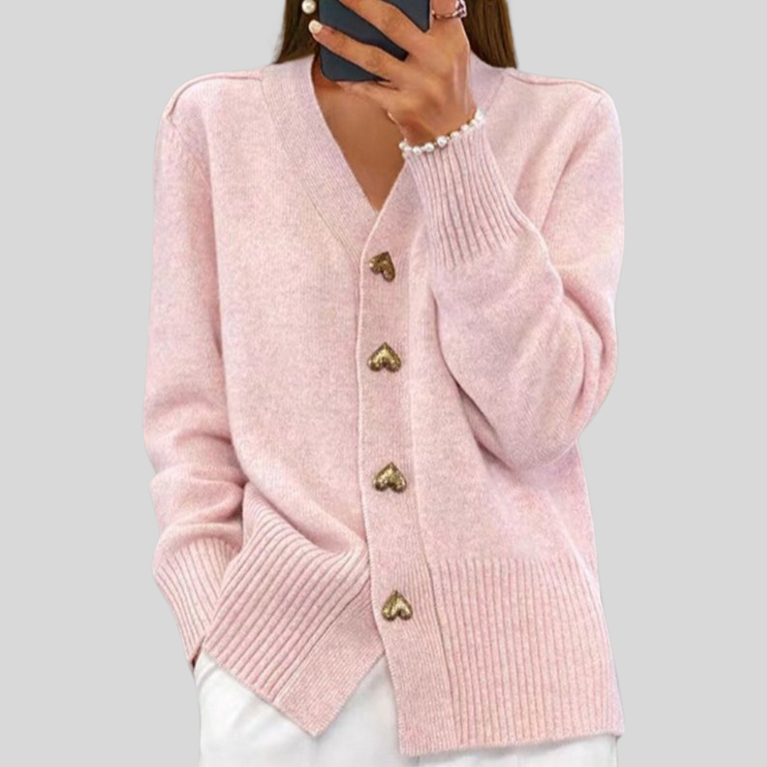 Victoria | Relaxed Heart Button V-Neck Cardigan Sweater