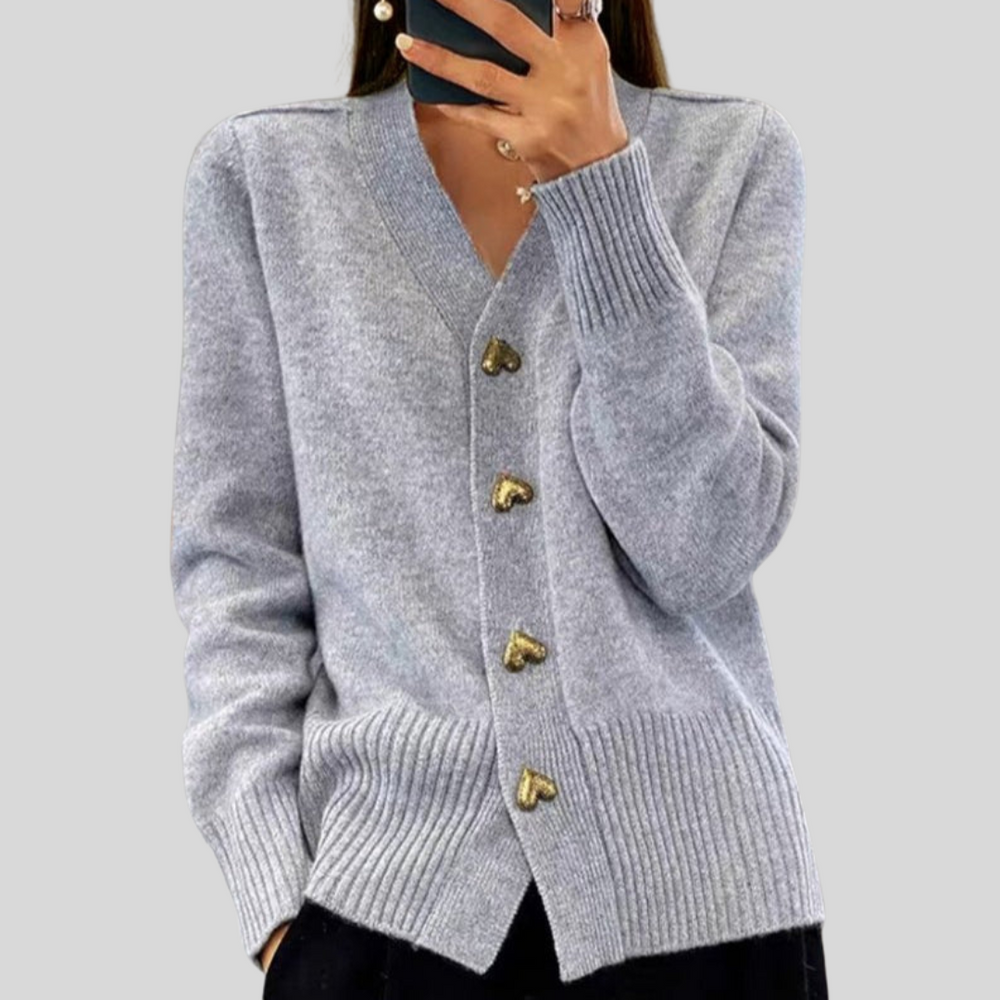 Victoria | Relaxed Heart Button V-Neck Cardigan Sweater