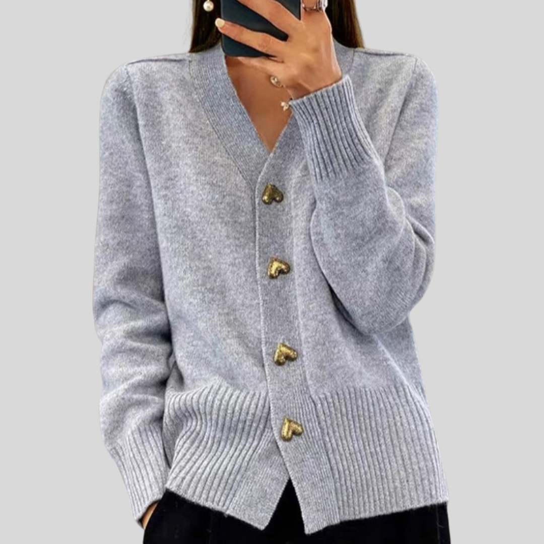 Victoria | Relaxed Heart Button V-Neck Cardigan Sweater