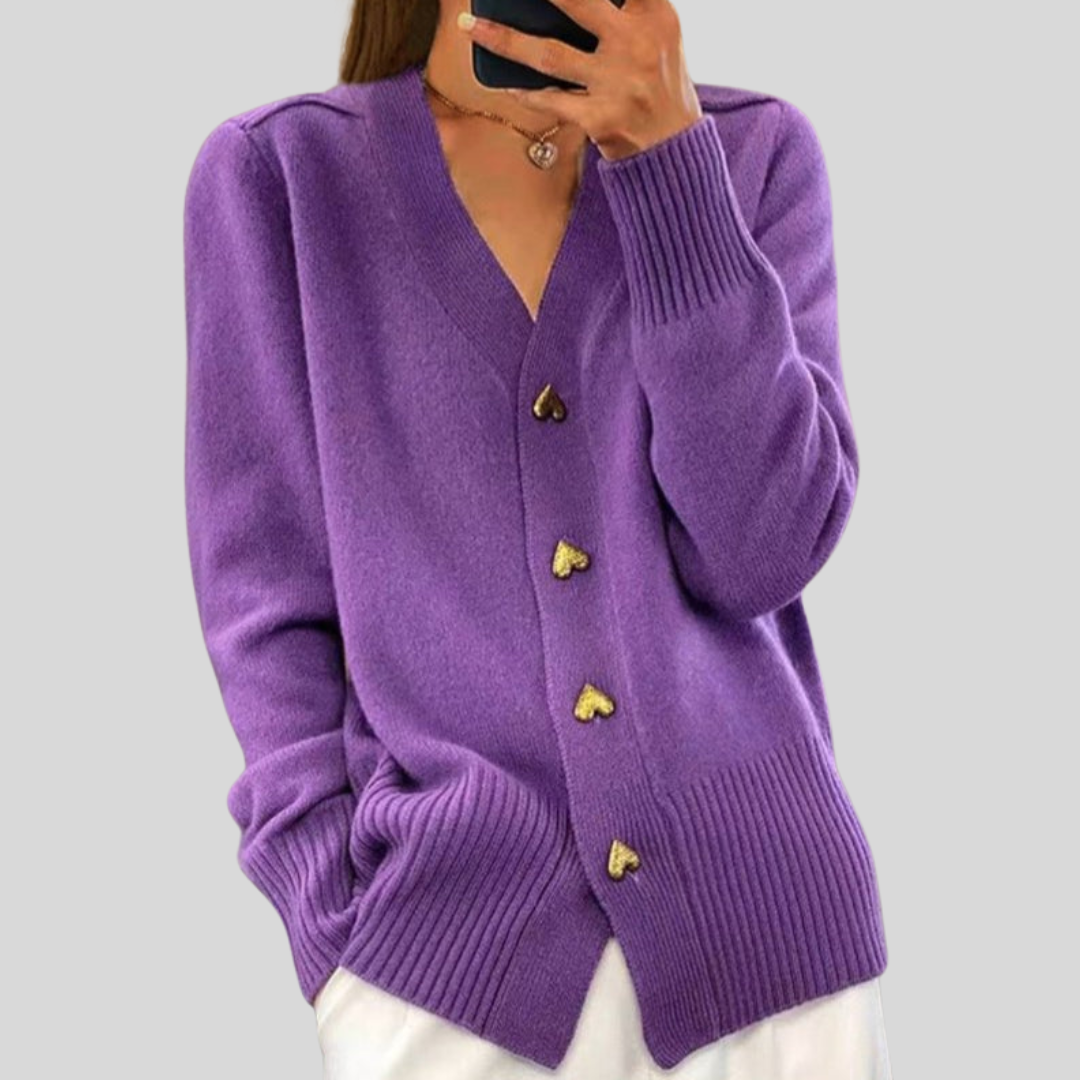 Victoria | Relaxed Heart Button V-Neck Cardigan Sweater
