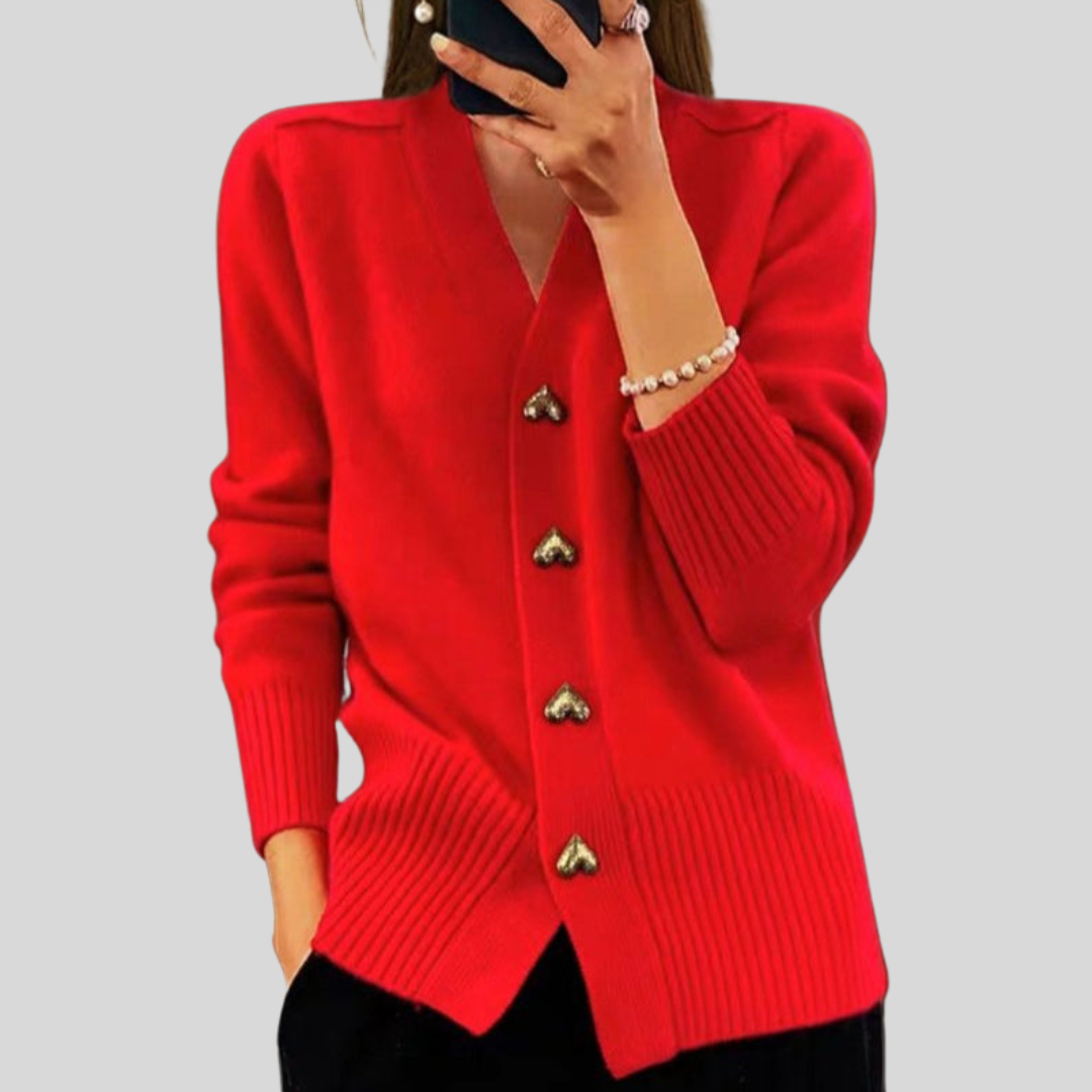 Victoria | Relaxed Heart Button V-Neck Cardigan Sweater
