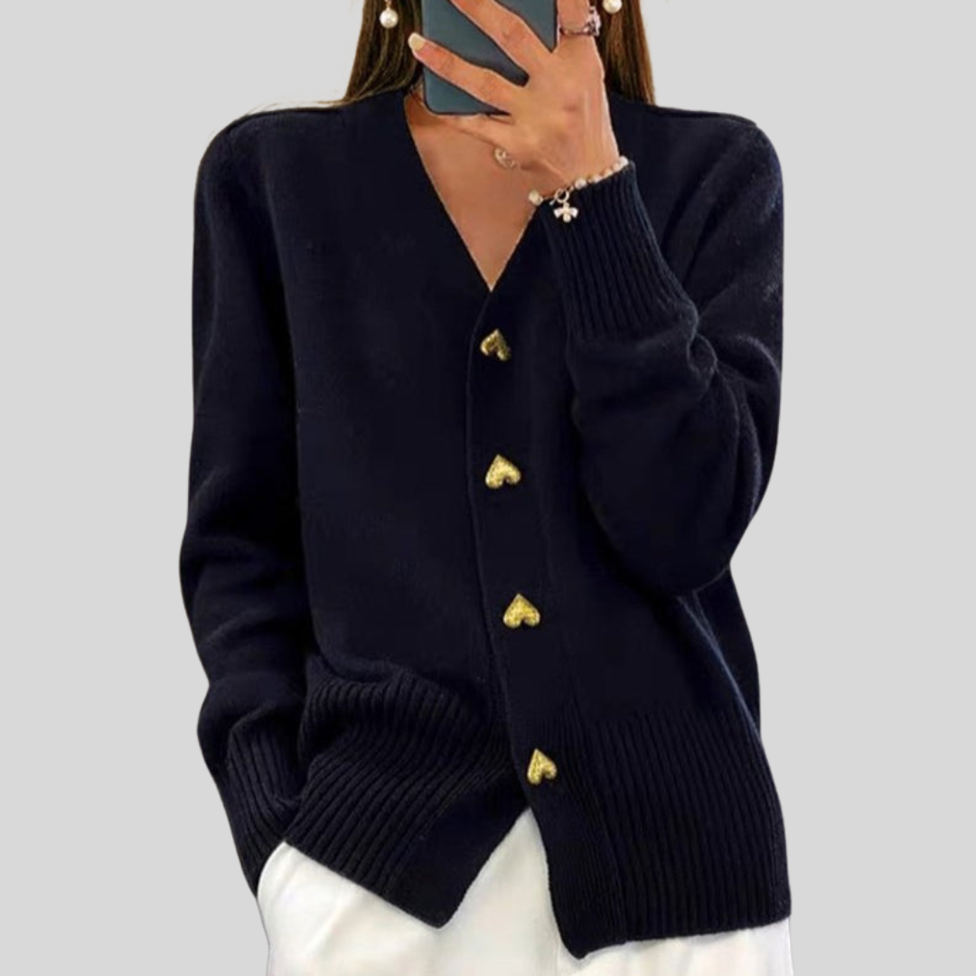 Victoria | Relaxed Heart Button V-Neck Cardigan Sweater