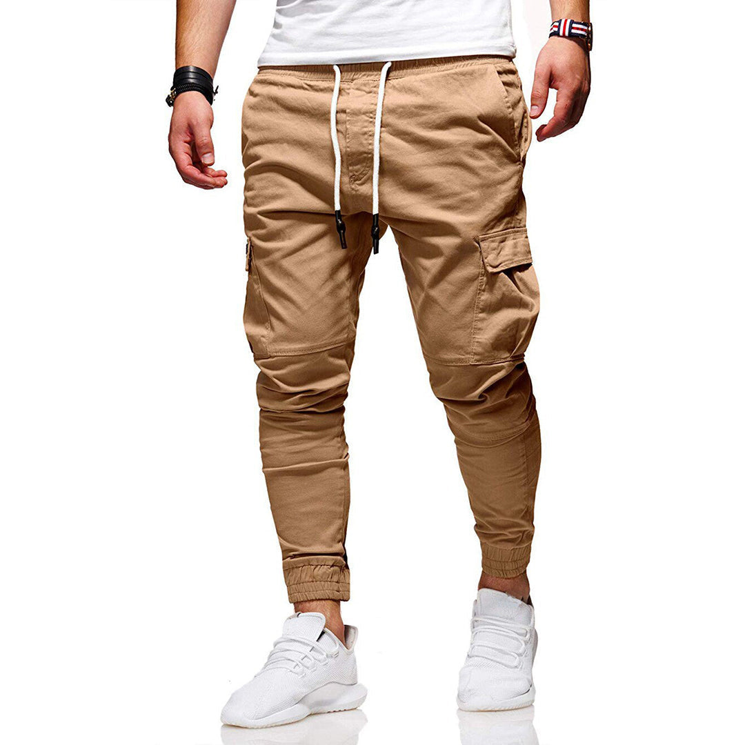 Viggo | Poleret Slim Fit Cargo Bukser med Elastisk Talje