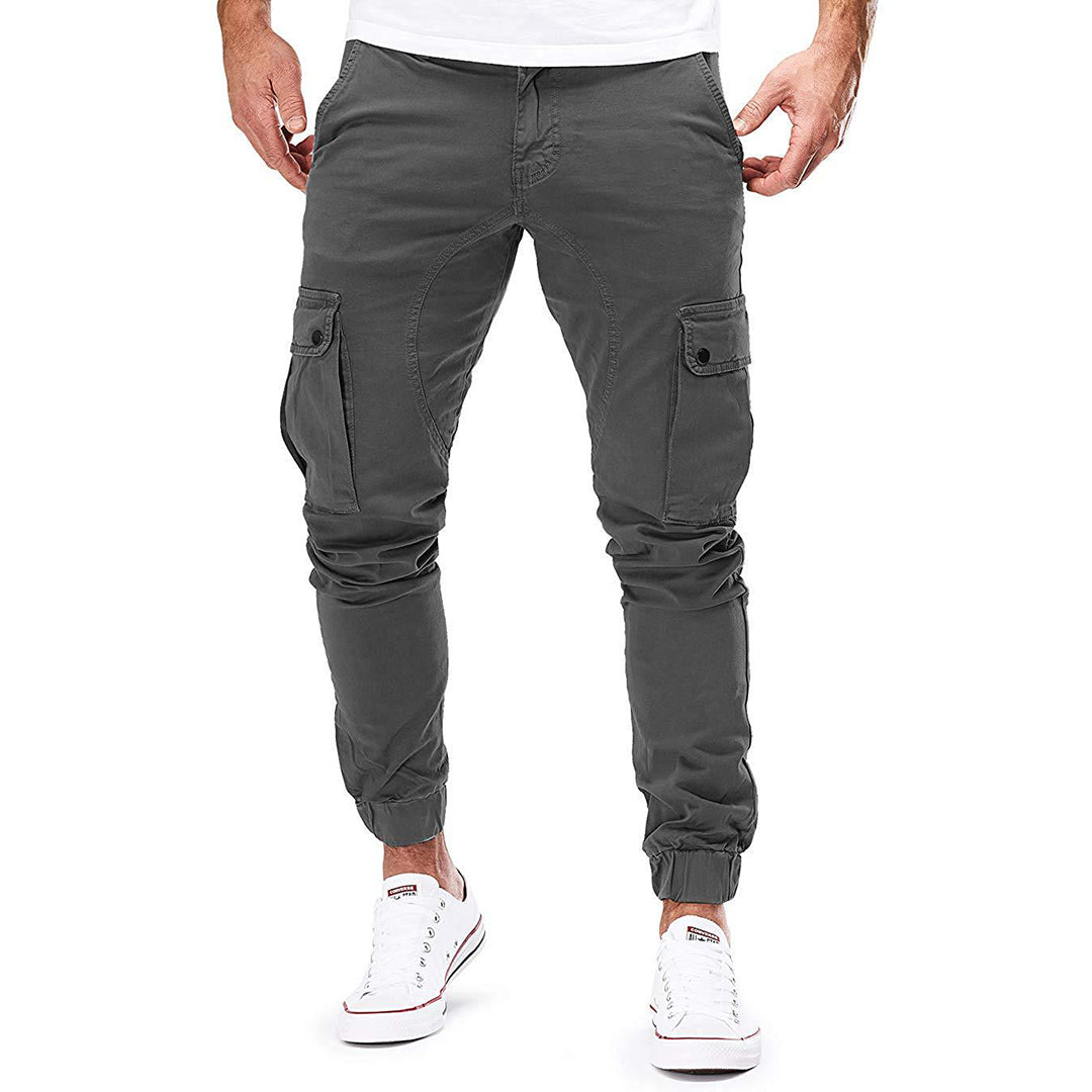 Viggo | Poleret Slim Fit Cargo Bukser med Elastisk Talje