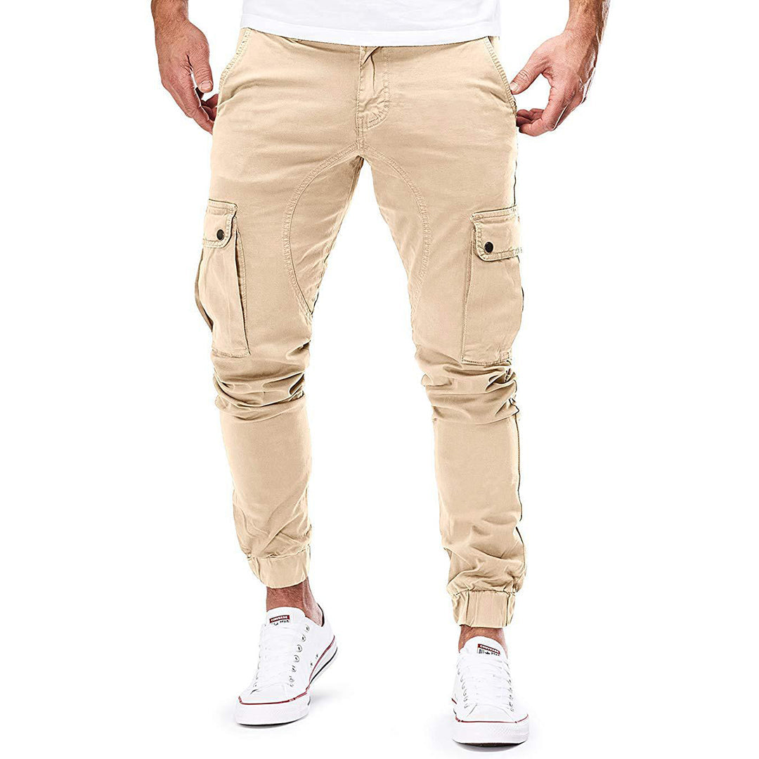 Viggo | Poleret Slim Fit Cargo Bukser med Elastisk Talje
