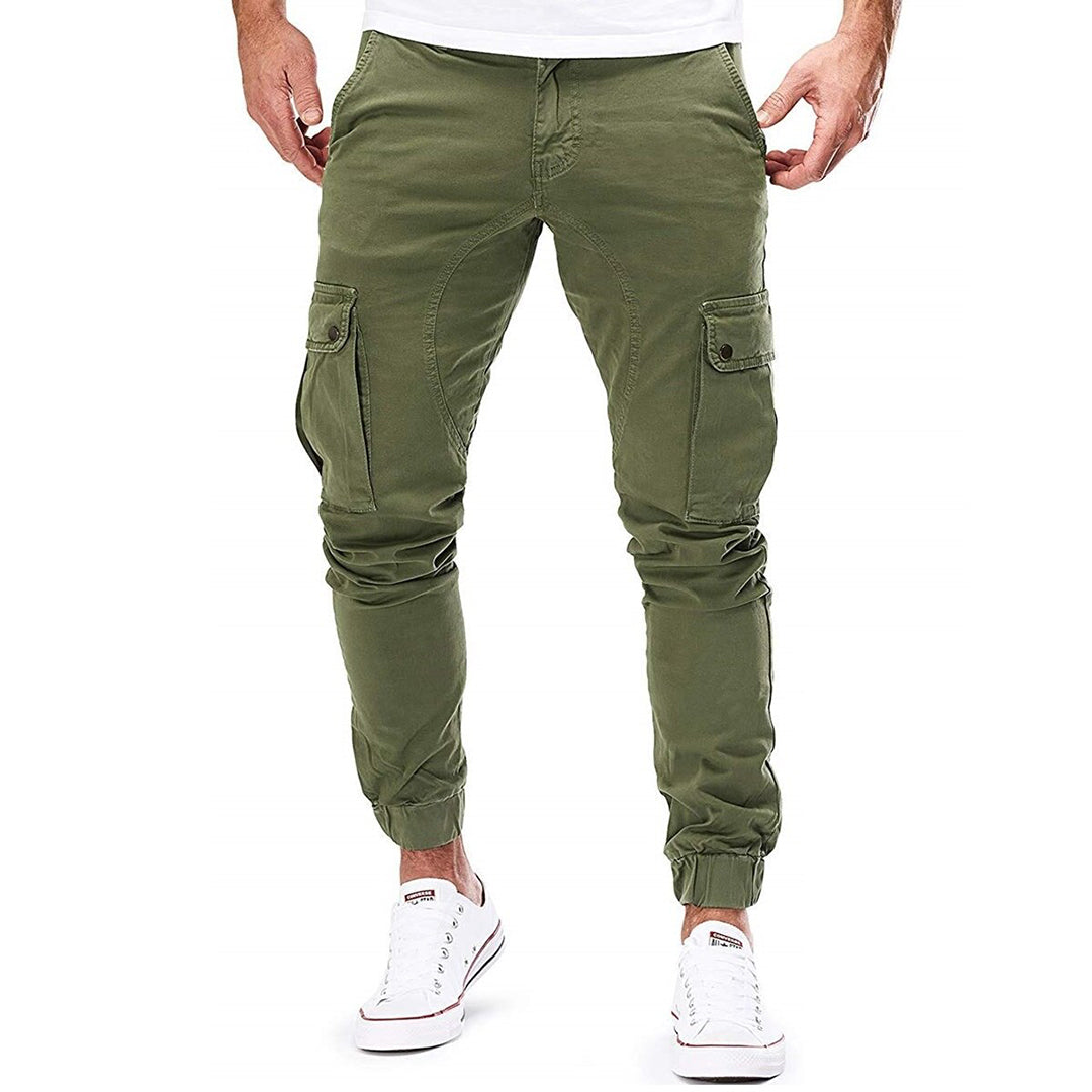 Viggo | Poleret Slim Fit Cargo Bukser med Elastisk Talje