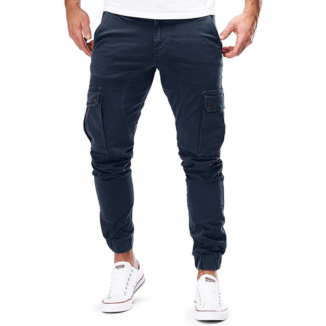 Viggo | Poleret Slim Fit Cargo Bukser med Elastisk Talje