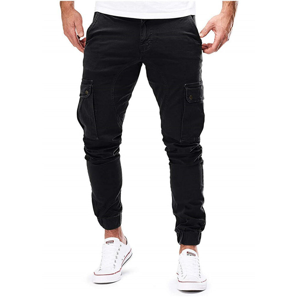 Viggo | Poleret Slim Fit Cargo Bukser med Elastisk Talje