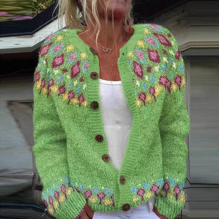 Virginia | Graceful Floral Button Front Knit Cardigan