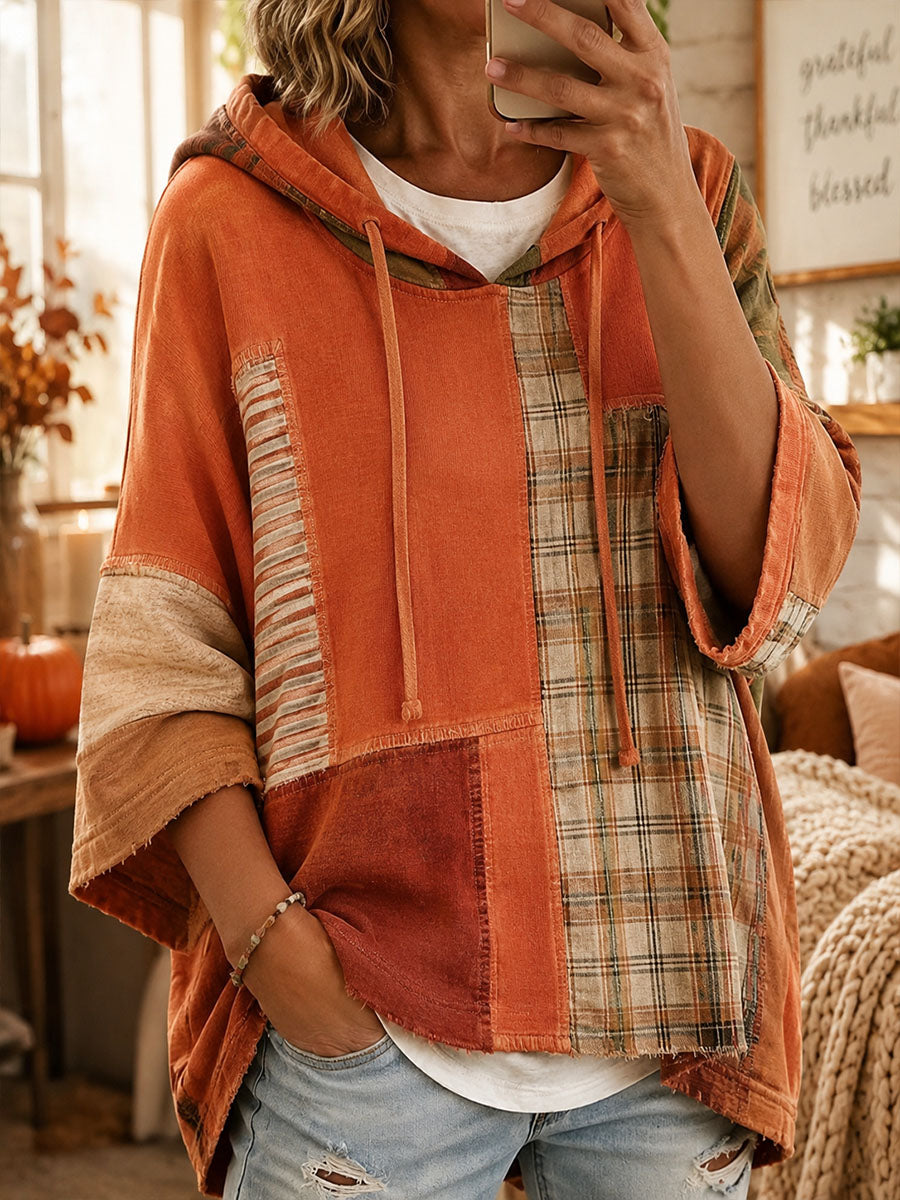 Virginia | Plaid Patchwork Oversized Pullover Hoodie