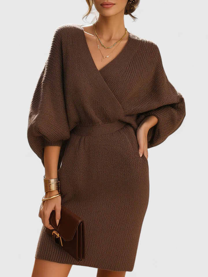 Virginia | Polished V-Neck Wrap-Style Mini Sweater Dress