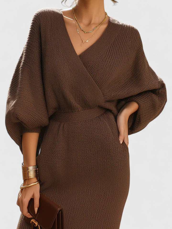 Virginia | Polished V-Neck Wrap-Style Mini Sweater Dress