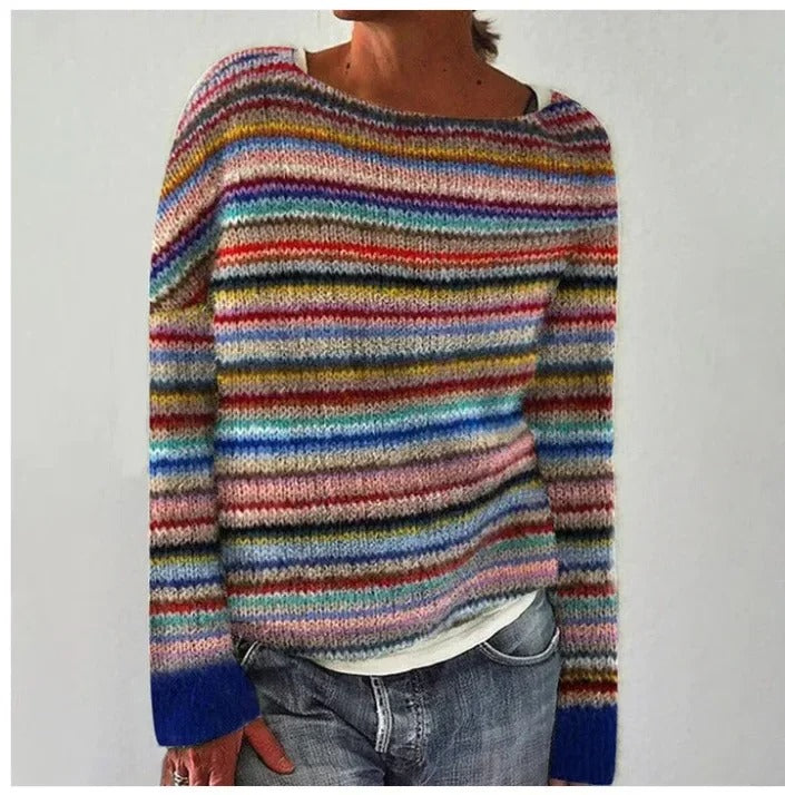 Virginia | Striped Boat Neck Long Sleeve Knit Sweater